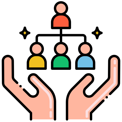 Illustration of hands holding a network of connected people.